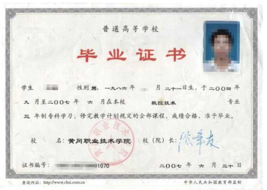 ?？飘厴I(yè)證書示例圖：
